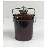 Vintage  Stoneware Brown Glazed Cheese Crock