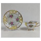 Vintage Inarco Lusterwear Yellow Pink Roses Tea