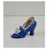 Vintage Blue Ruffled shoe porcelain figurine