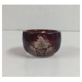 Vintage Bohemian Ruby Red Leaf glass bowl