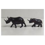 Hand Carved Wood Rhinos Figurines