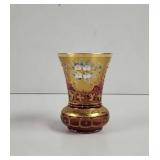 Vintage Bohemian Czech Cranberry Crystal Vase