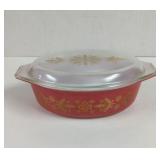 Vintage Pyrex Golden Poinsettia Red Lidded