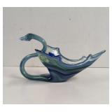 Vintage Hand Blown Blue and Green Swirl Glass