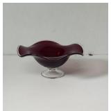 Vintage Ruby Red glass compote bowl featuring a