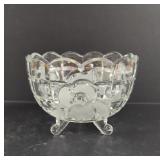 Vintage Crystal Floral Etched Rose Footed Bowl