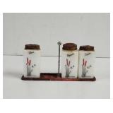 1940's Tipp City Cattail spice jars with tray