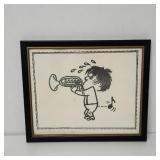 Vintage art print boy playing trumpet  picture