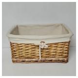 Rectangular wicker lined storage basket