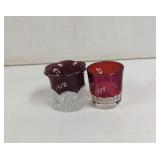2 Ruby Red Flashed Glass toothpick Holders with