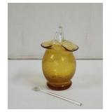 Hand blown amber crackle glass jar with glass
