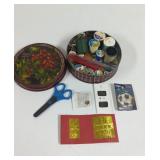 Vintage Season's Greetings Tin With Sewing