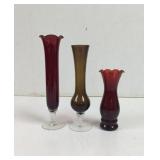 Vintage Ruby Red and Smokey Glass Vases One Has