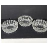 Vitnage heavy pressed clear glass ashtrays, three