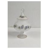 Vintage Norleans White Satin Blue Roses Glass