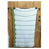 Handmade Crochet White and Green Throw Blanket