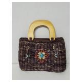 1970s vintage woven straw beaded boho handbag
