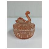 Vintage Pink Jeanette Glass Swan Powder Bowl