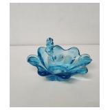 Vintage blown glass art aqua blue ashtray
