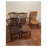 5 antique wood chairs