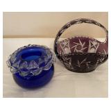 Pinwheel Purple basket & cobalt blue vase - KA