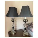 Pair ornamental table lamps with green glass  -G