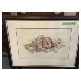 Framed needlepoint flower basket - G