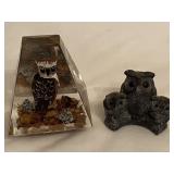 Owl wood / acrylic paperweight, figurine  - KA