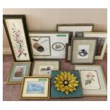 Assorted framed prints, photos & metal flower G