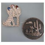 2 Sterling Silver Brooches Mexico OF