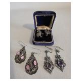 Vintage Sterling Silver Earrings Roosters!!  OF