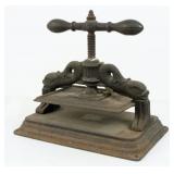 19th C. Cast Iron Book Press w/ Dolphins