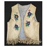Indian Deer Skin Floral Beaded Vest, Early 20th C.