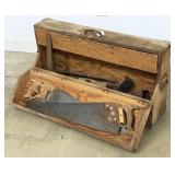 Wooden Toolbox w/ Saws, Etc.