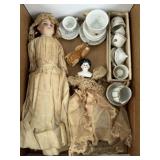 (2) Antique Dolls & Doll Dishes