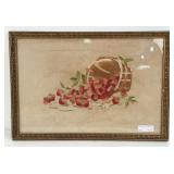 Framed Stitched Strawberry Basket Still Life