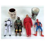 (3) Action Figures & Cups, Star Wars, Spider-Man,