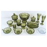 (13) Fostoria Green Coin Glass Pieces