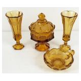 (4) Fostoria Amber Coin Glass Pieces