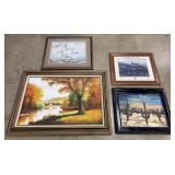 (4) Framed Wall Decor, Landscapes, Geese Print,