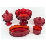 (5) Fostoria Red Coin Glass Pieces