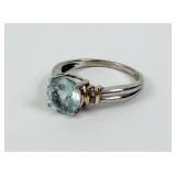 Ladies 10Kt Diamond & Aquamarine Ring