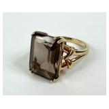 Ladies 10Kt. Emerald Cut Smoky Quartz Ring