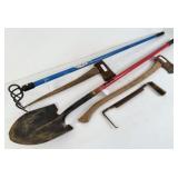 (2) Axes, Shovel, Rake, & Draw-Knife