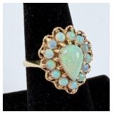 Ladies 14K Yellow Gold Opal Fire Cluster Ring