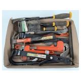 Group of Tools, Steel Pipe Wrenches, Pry Bars, Etc