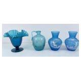 Blue Glass Vases & Jug, Westmoreland, Etc.