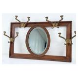 Oak Hall Rack Mirror w/ (4) Decorative Art Nouvea