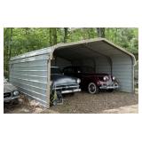 Metal Double Carport w/ Fully Closed Back & Sides