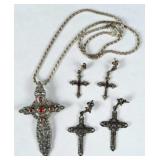 Group of Sterling Silver Cross Pendant & Earrings